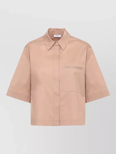 Peserico Short Sleeve Boxy Cotton Shirt Pocket In Pink