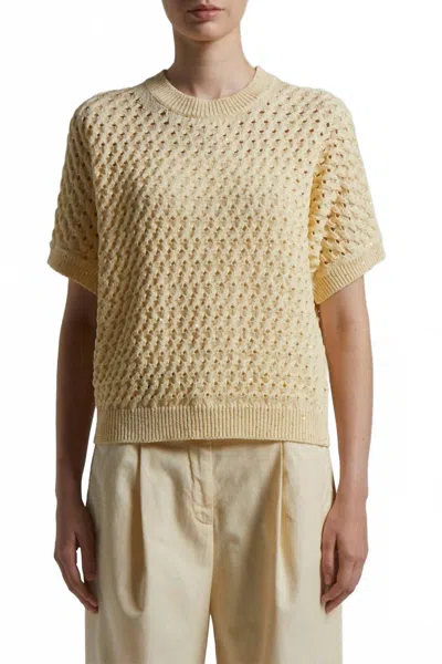 Peserico Short Sleeve Knit Cotton Sweater In Amber/beige In Multi