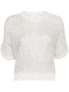 Peserico Crewneck Open-stitch Tricot Sweater In Grey
