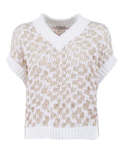 Peserico Short Sleeve Open Knit Sweater In Multi