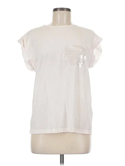 Pre-owned Peserico Short Sleeve Top Ivory Mock Neckline Tops In White