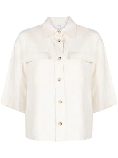 Peserico Short-sleeved Linen Shirt In Neutrals