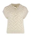 Peserico Short-sleeved Open-knit Sweater In Brown