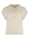 Peserico Short-sleeved Open-knit Sweater In Neutral