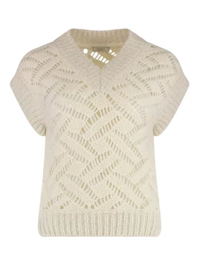 PESERICO SHORT-SLEEVED OPEN-KNIT SWEATER