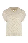 Peserico Short-sleeved Open-knit Sweater In Neutral