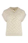 Peserico Short-sleeved Open-knit Sweater In White