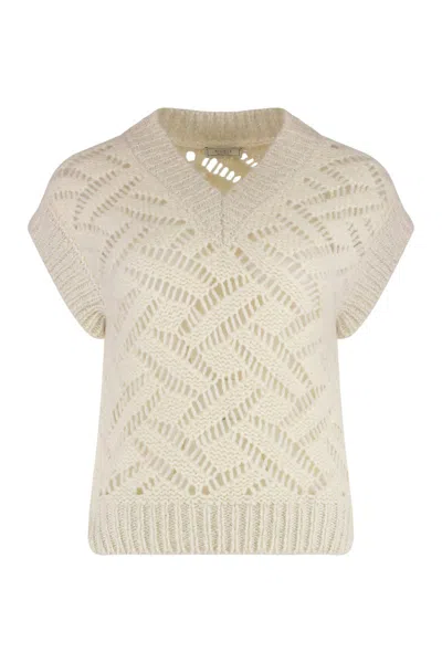 Peserico Short-sleeved Open-knit Sweater In Neutral