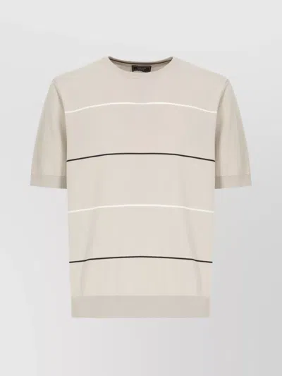 Peserico Short Sleeves Cotton Polo Shirt With Striped Pattern In Neutral