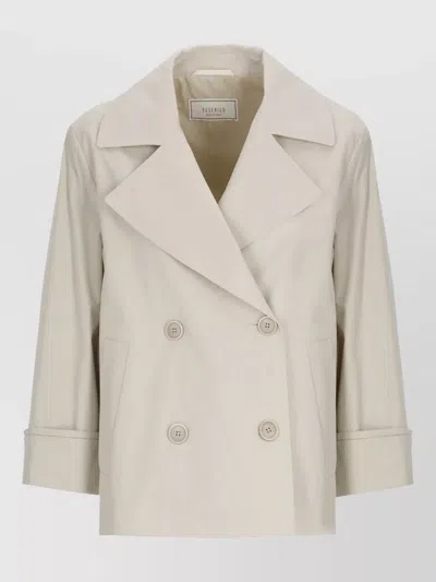 Peserico Short Trench Coat Double Breasted Wide Lapels In White