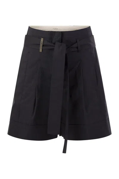 Peserico Short With Pleats And Stretch Cotton In Black