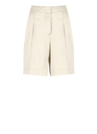 Peserico Pleated Linen Shorts Belt Loops In Neutral