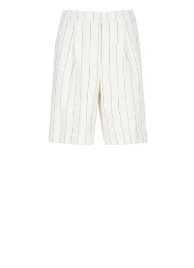 Peserico Striped Linen Blend High Waist Shorts In White