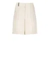 Peserico High Waist Cotton Shorts With Leather Detail In Neutral