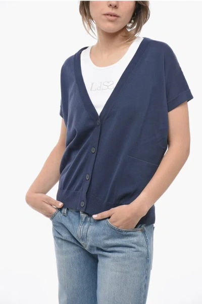 Peserico Shorts Sleeve Cotton Cardigan In Blue