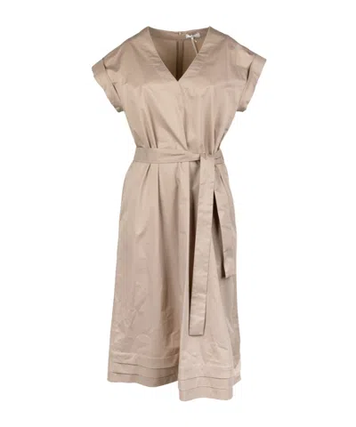 Peserico Belted V-neck Dress In Neutral