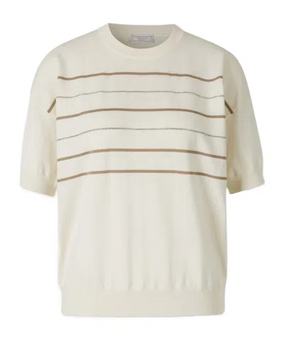 Peserico Crew-neck Striped T-shirt In Neutral