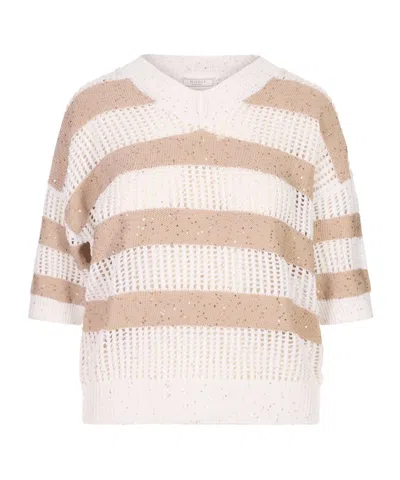 Peserico Sequin-embellished Short-sleeve Sweater In Neutral