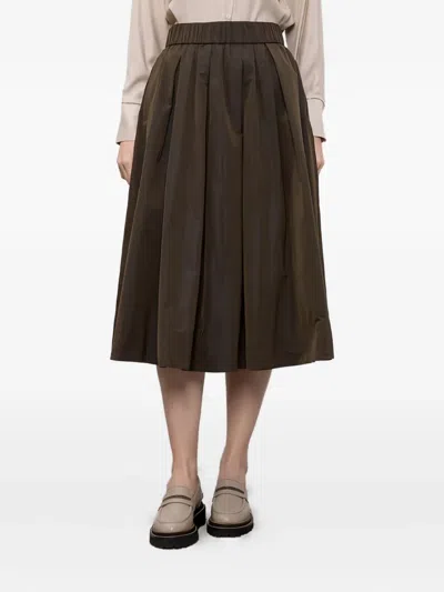 Peserico Side-pockets Pleated Midi Skirt In Brown