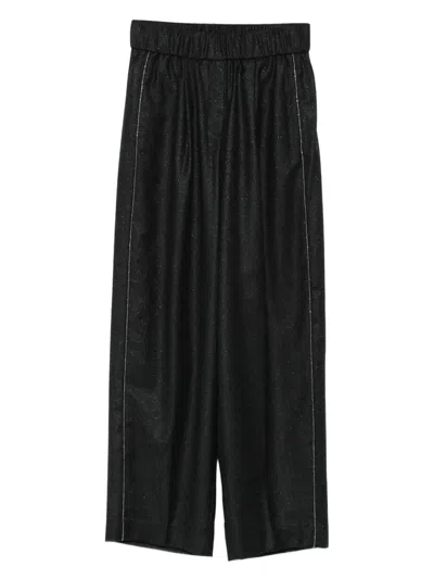 Peserico Side-stripe Virgin Wool Trousers In Black