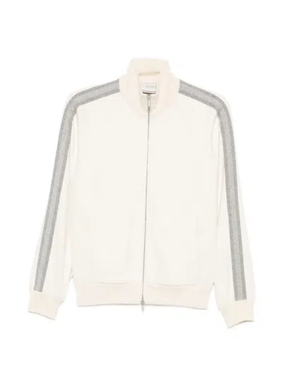 Peserico Side-stripe Zip-up Sweatshirt In Neutral