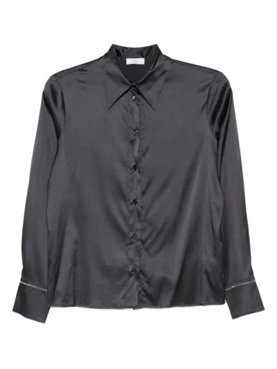 Peserico Silk Black Shirt With Classic Collar