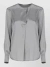 Peserico Silk Blouse With Button Detail And Pleats In Gray