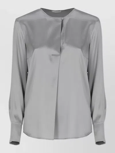 Peserico Silk Blouse With Button Detail And Pleats In Gray