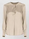 Peserico Silk Blouse With Pleated Front And Buttoned Sleeves In Neutral