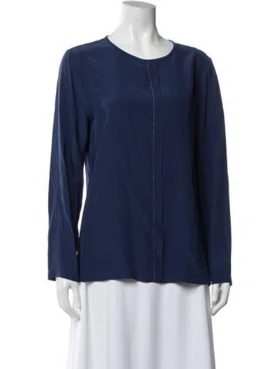 Pre-owned Peserico Silk Crew Neck Blouse In Blue