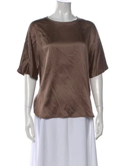 Pre-owned Peserico Silk Crew Neck Top In Brown