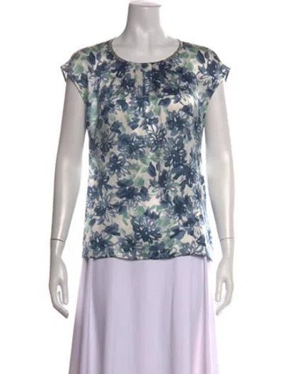 Pre-owned Peserico Silk Floral Print Top In Blue