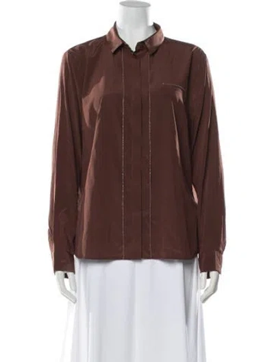 Pre-owned Peserico Silk Long Sleeve Top In Brown