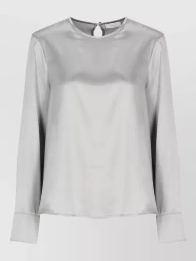 Peserico Silk Long-sleeve Blouse In Gray