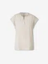 Peserico Bead-embellished V-neck Top In Neutral