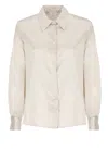 Peserico Long Sleeve Collared Silk Shirt In Beige