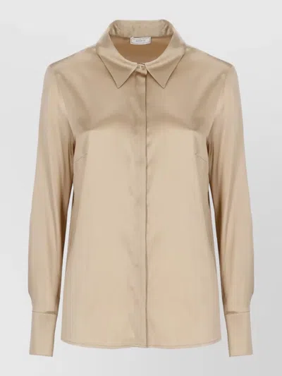 Peserico Silk Shirt Straight Cut Long Sleeves Cuffs In Brown