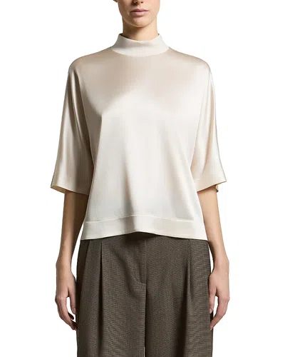 Peserico Silk Stretch Mock Neck Top In White