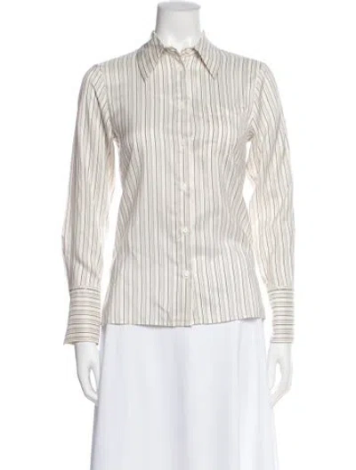 Pre-owned Peserico Silk Striped Blouse In White