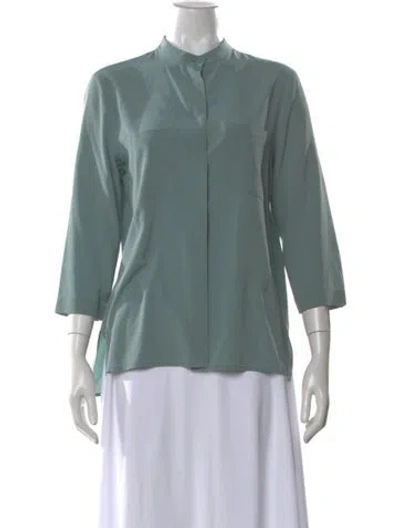 Pre-owned Peserico Silk Three-quarter Sleeve Blouse In Green