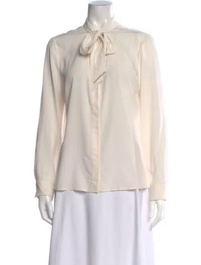 Pre-owned Peserico Silk Tie Neck Blouse In Neutrals