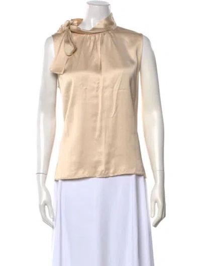 Pre-owned Peserico Silk Tie Neck Top In Neutrals