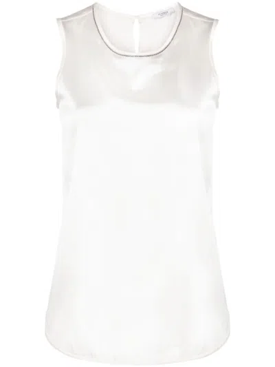 Peserico Bead-embellished Silk Satin Sleeveless Top In White
