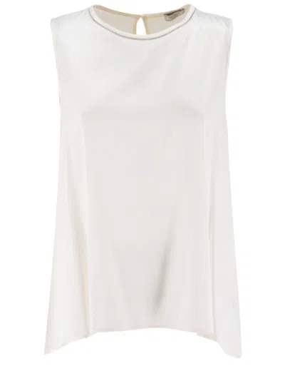 Peserico Silk Top With Round Neck In White