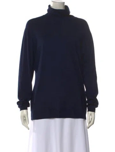 Pre-owned Peserico Silk Turtleneck Sweater In Blue