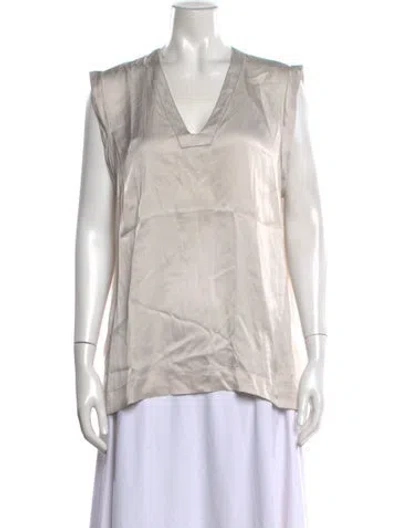 Pre-owned Peserico Silk V-neck Top In Neutrals