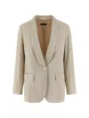 Peserico Blazer Metallic Thread Notched Lapel Buttons In Neutral