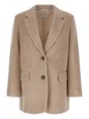 Peserico Alpaca And Wool Striped Single-breasted Blazer In Neutral