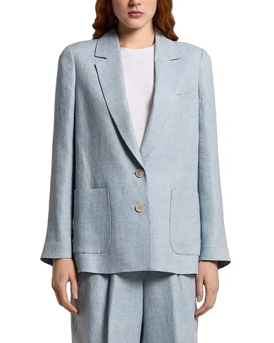 Peserico Single Breasted Linen Gabardine Blazer In Blue