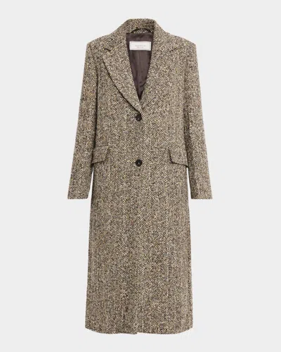 Peserico Single-breasted Long Sequined Herringbone Coat In Multi